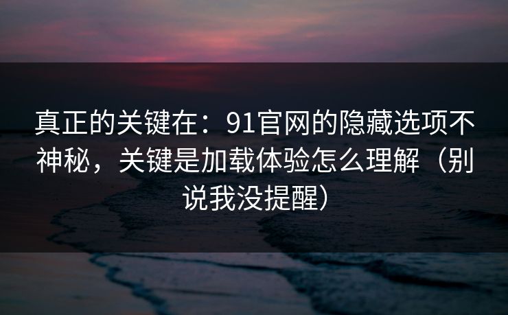 真正的关键在：91官网的隐藏选项不神秘，关键是加载体验怎么理解（别说我没提醒）