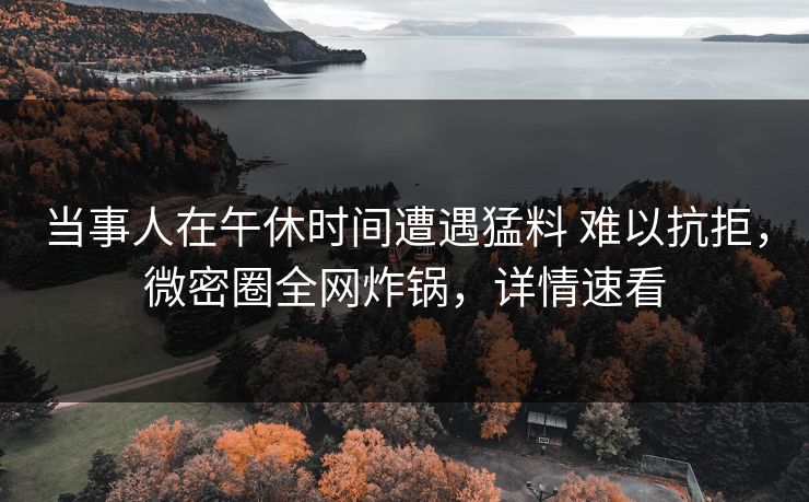 当事人在午休时间遭遇猛料 难以抗拒，微密圈全网炸锅，详情速看