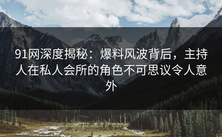 91网深度揭秘：爆料风波背后，主持人在私人会所的角色不可思议令人意外