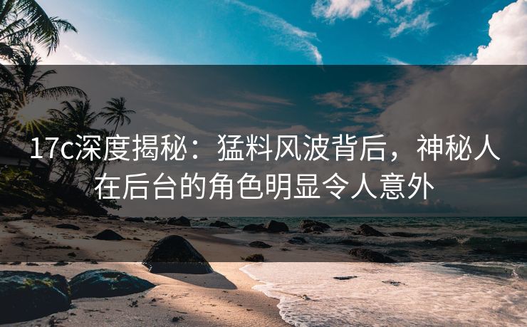 17c深度揭秘：猛料风波背后，神秘人在后台的角色明显令人意外